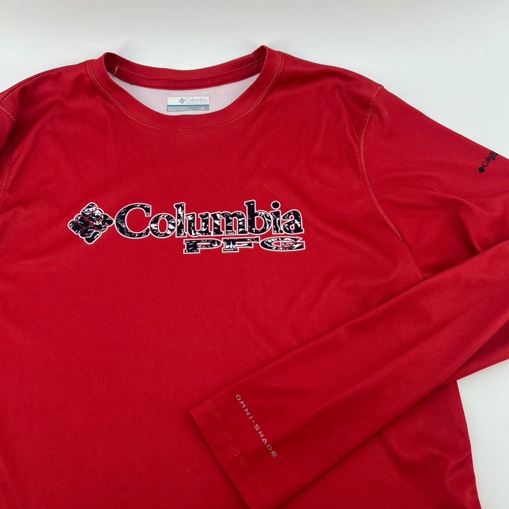 Columbia PFG Womens Red Long Sleeve Omni-Shade Performance Fishing Shirt Large L